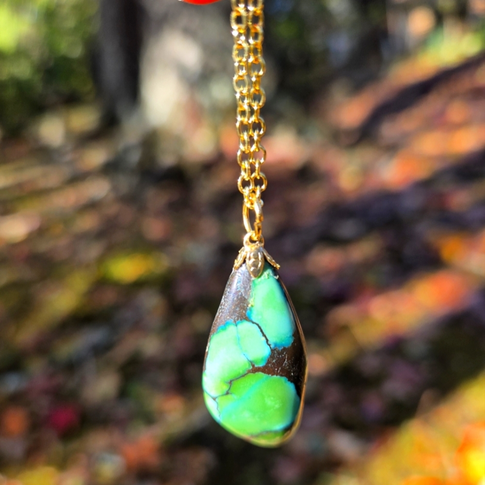 Mojave Turquoise Pendant On 18KT GF Chain Necklace 26"